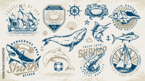 Nautical world labels set colorful