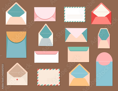 Set of postal envelopes. Isolated mail envelopes.Modern design collection. Vector illustration for web and print.