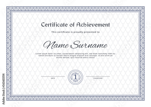 Certificate border. Blue ornamental frame for certificate blank, Vector illustration