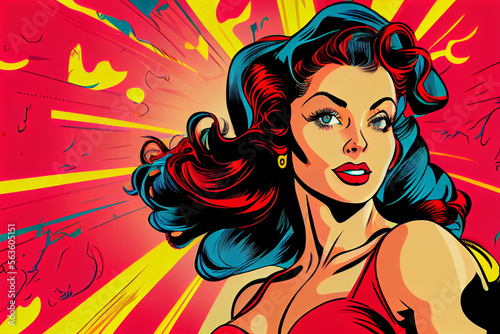 Portrait von sexy Pin-up Girl im bunten Pop-Art Retro-Comic-Stil - Generative Ai