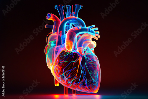 Anatomical model of human heart, ai illustration. Heart hologram photo
