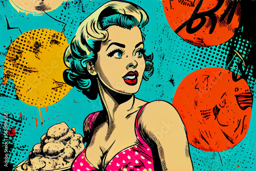 Portrait von sexy Pin-up Girl im bunten Pop-Art Retro-Comic-Stil - Generative Ai