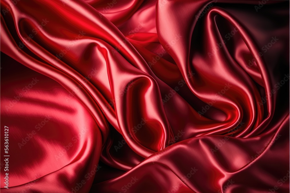 Red silk wallpaper. A lot of crumpled folds. Romantic background