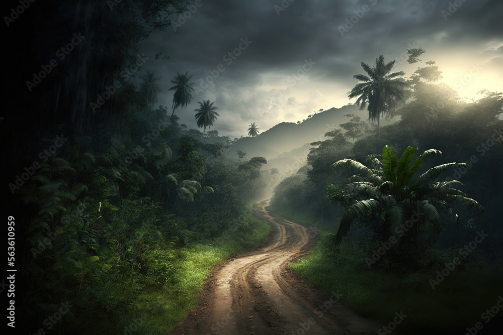 Obraz premium sunset in the mountains with a wavy road. Generative AI