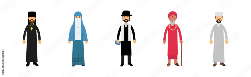 Man and Woman Representatives of Different Religion Vector Set Man and Woman Representatives of Different Religion Vector Set