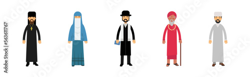 Man and Woman Representatives of Different Religion Vector Set