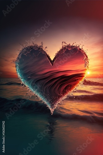 Love concept in a beach at sunset moment. Warm colors background. Generative AI