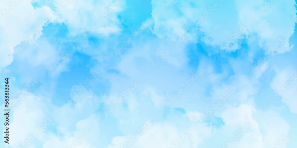 Panorama of blue sky with white clouds. Sky clouds landscape light background . White cumulus clouds formation in blue sky. sunny heaven landscape, bright cloudy sky view from airplane, copy space.