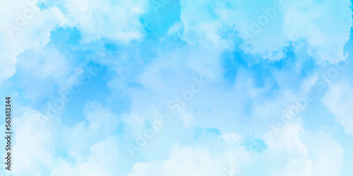 Panorama of blue sky with white clouds. Sky clouds landscape light background . White cumulus clouds formation in blue sky. sunny heaven landscape, bright cloudy sky view from airplane, copy space.