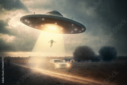 UFO abducting someone AI generative photo