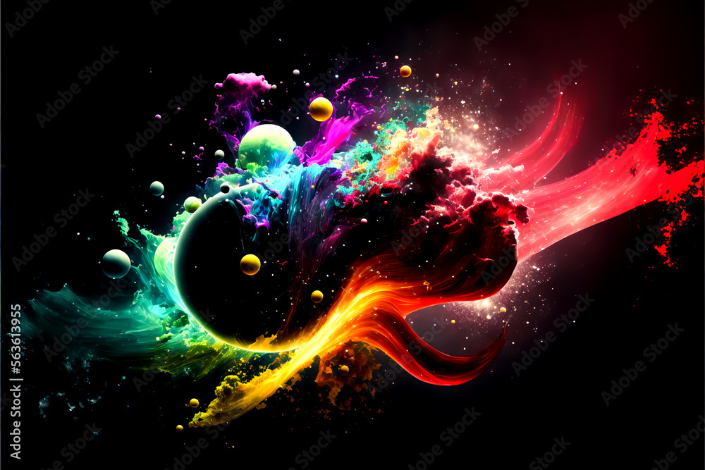 Abstract multi color paint explosion on black background. Paint clouds on black background illustration. Colorful smoke texture. Generative AI colorfull fume in water illustration. Abstract multi color paint explosion on black background. Paint clouds on black background illustration. Colorful smoke texture. Generative AI colorfull fume in water illustration.