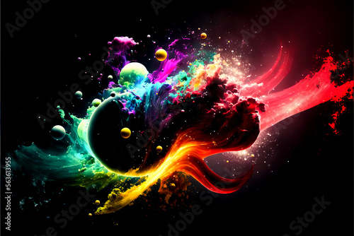 Abstract multi color paint explosion on black background. Paint clouds on black background illustration. Colorful smoke texture. Generative AI colorfull fume in water illustration.