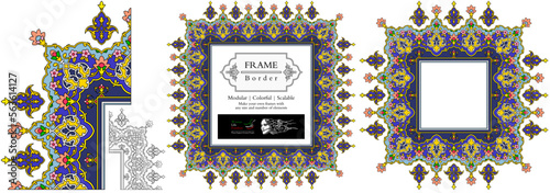 Frame mandala persian arabic turkish islamic hindi indian tibetan traditional colorful vector pattern texture vintage ornate retro elegant ornamental borders frames floral ornaments tazhib 20-v1