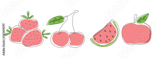 Set Collection Illustration vector graphic of Strawberry, cherry, watermelon, and apple  in modern contemporary collage style.