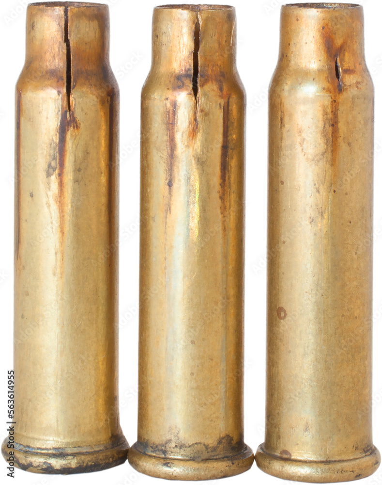 Rifle brass that split after being shot Rifle brass that split after being shot