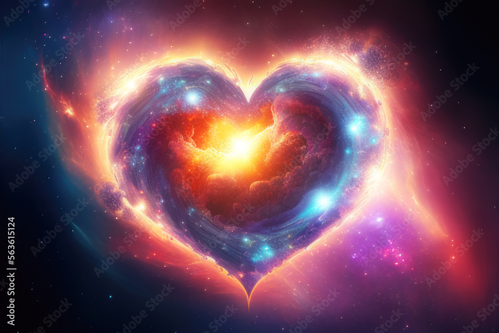Saint Valentin, fête des amoureux. Coeur galactique espace et univers. Coeur Carte de voeux, affiche, cadeau pour couples. Generative AI.