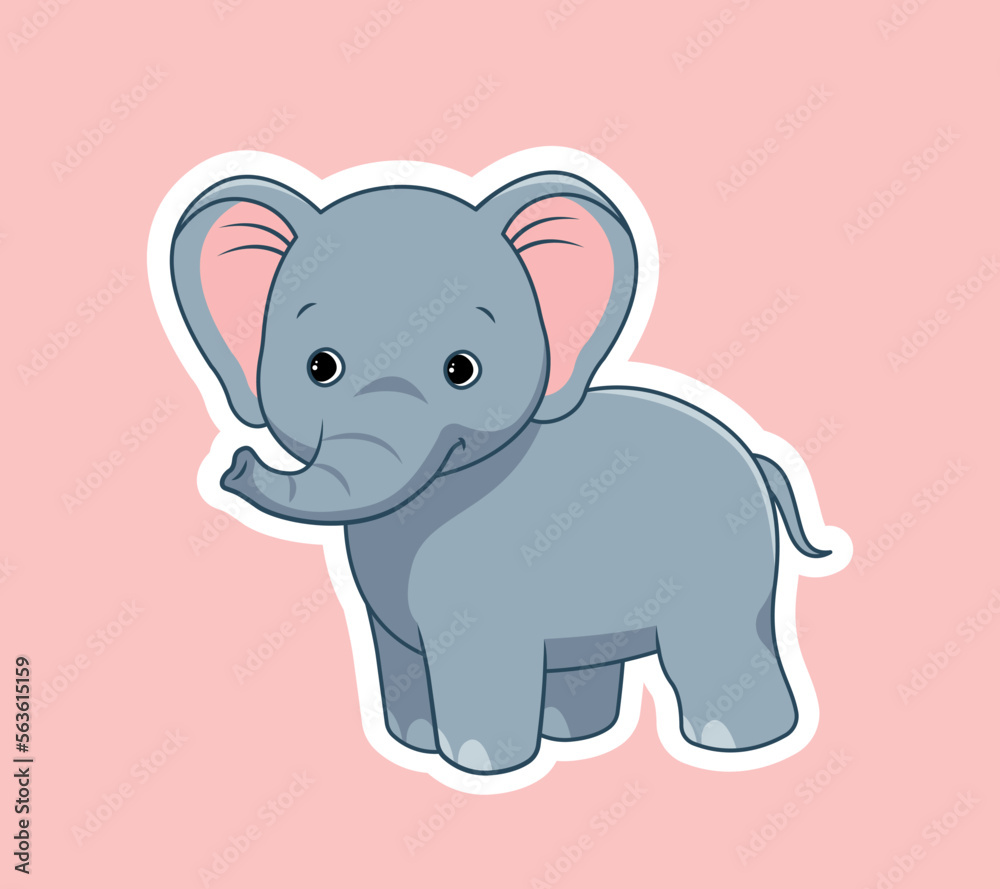 Cute elephant icon. Gray animal with large ears and trunk. Mammal, tropic and exotic, representative of African savannah. Toy or mascot for kids. Cartoon flat vector illustration