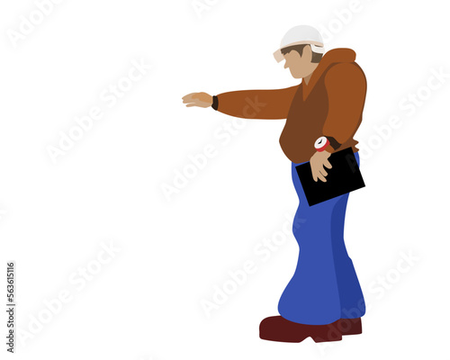  engineer producer of construction works shows his hand 