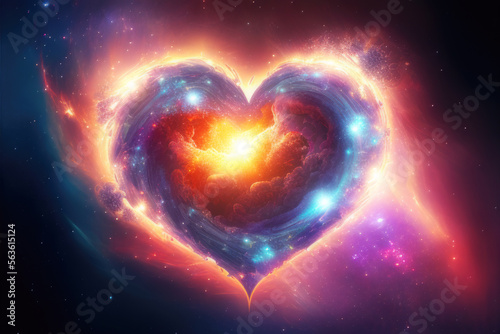 Obraz na płótnie Saint Valentin, fête des amoureux. Coeur galactique espace et univers. Coeur Carte de voeux, affiche, cadeau pour couples. Generative AI. w salonie