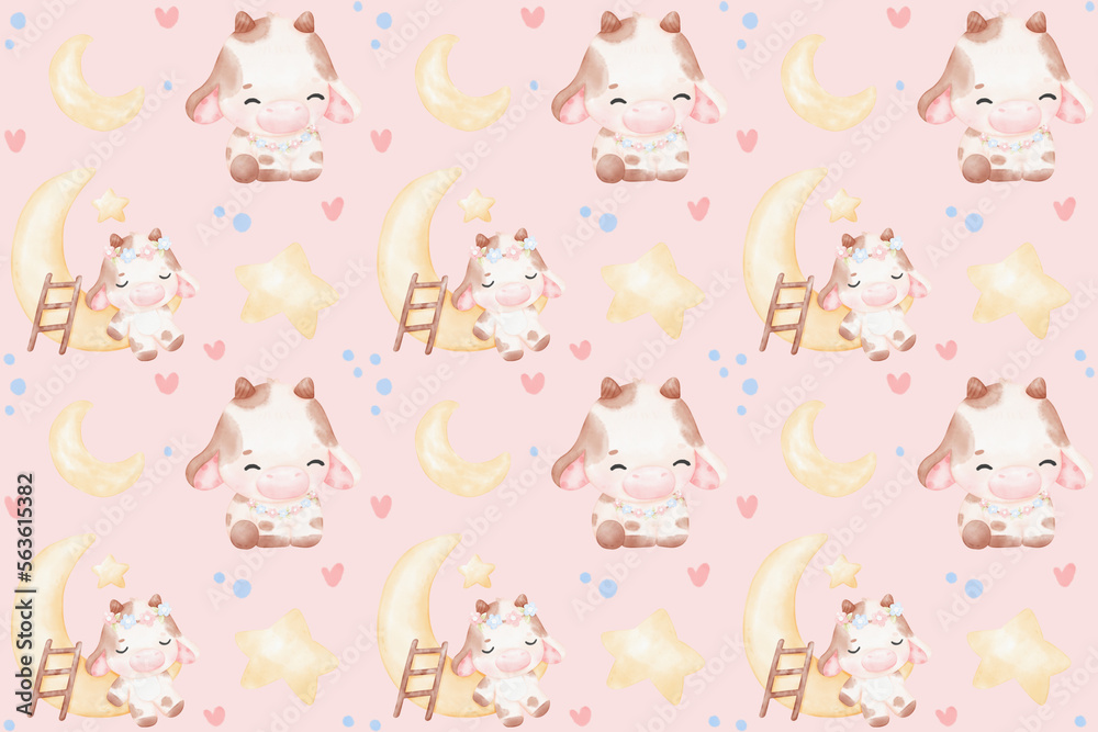 Cute Baby Cow Seamless Patterns