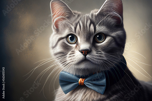 Portrait of a cat in a formal business suit, with bow ties, generative ai 