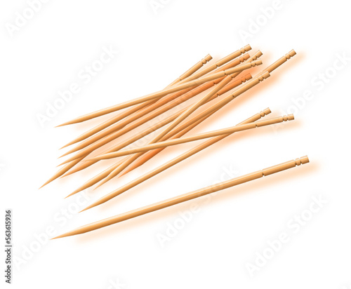 Wooden toothpicks . Bamboo Toothpick small sharp, Realistic wood. Vector