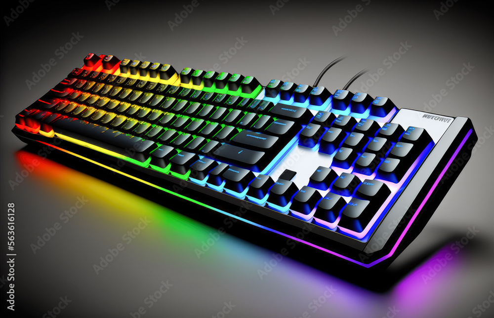 RGB keyboard with a lot of keys, illustration - Generative AI RGB keyboard with a lot of keys, illustration - Generative AI