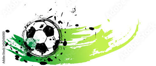 Photo soccer, football, illustration with paint strokes and splashes, grungy mockup, g