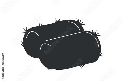 Icon with hay. Dark silhouette with two rolled or twisted haystacks. Dry straw in hayloft. Design element for social networks. Cartoon flat vector illustration isolated on white background