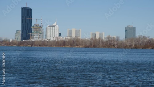skyscrapers near Danube river in Vienna, Austria