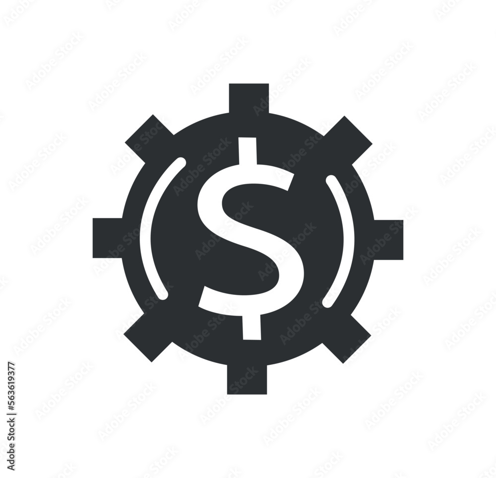 Dollar in coghweel icon. Efficient workflow and financial strategy, planning. Business processes and passive income. Earning money and success, wealth. Cartoon flat vector illustration Dollar in coghweel icon. Efficient workflow and financial strategy, planning. Business processes and passive income. Earning money and success, wealth. Cartoon flat vector illustration