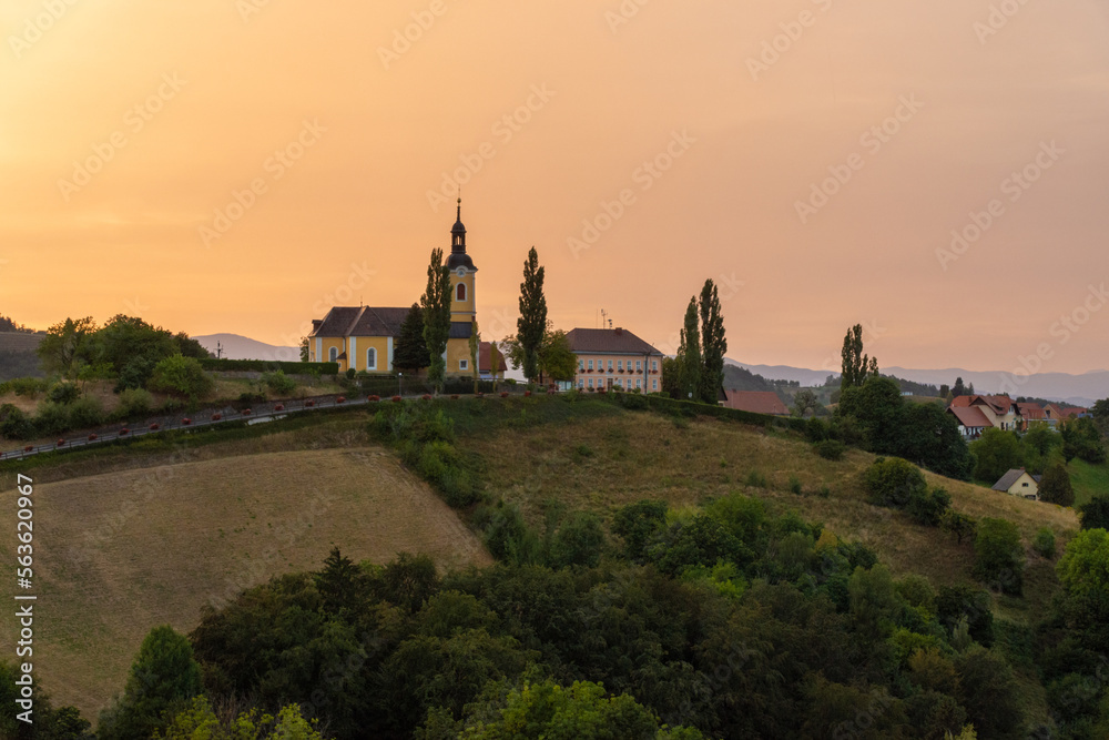 View of Kitzeck in Austria just after sunset