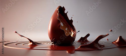 Chocolate easter egg made of chocolate, melting and splashing chocolate. photo