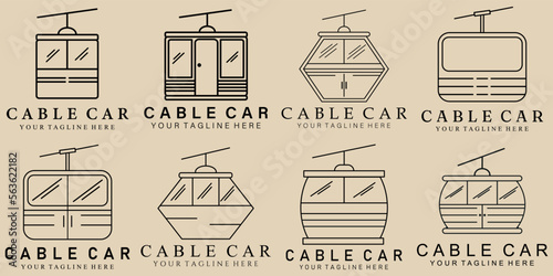 Set bundle Minimal line art cable car icon creative design
