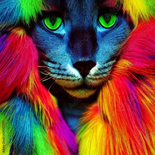 Katze in abstrakten, bunten Farben. Ai generiert © ludariimago