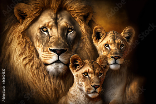 Stampa su tela família de leões arqueótipo de poder, força e união