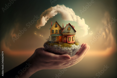 mão segurando casa sonho da casa própria conceito de morada  photo