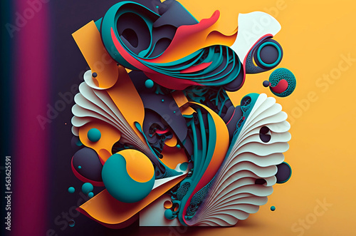 Geometric Mastery: A Vector Art Design of a Background with Abstract Shapes, 3D Render with 5 Beautiful Vector Art, Curvilinear Vector Polygons, Intricate Detailing