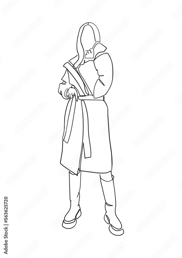 Сontinuous line drawing of fashion model.- Vector illustration Сontinuous line drawing of fashion model.- Vector illustration