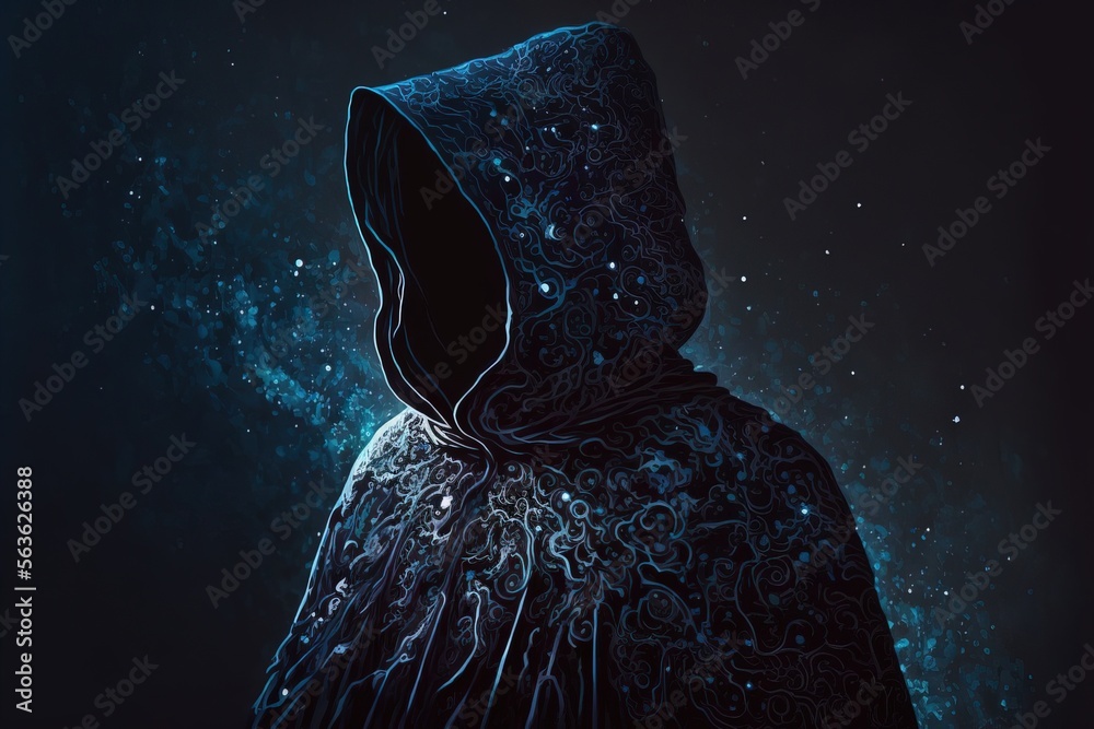 Φωτογραφία illustration numérique de fantaisie, personnage magique avec une capuche de magi