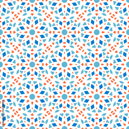 Seamless pattern with arabic geometric ornament. Vector colorful abstract oriental mosaic background