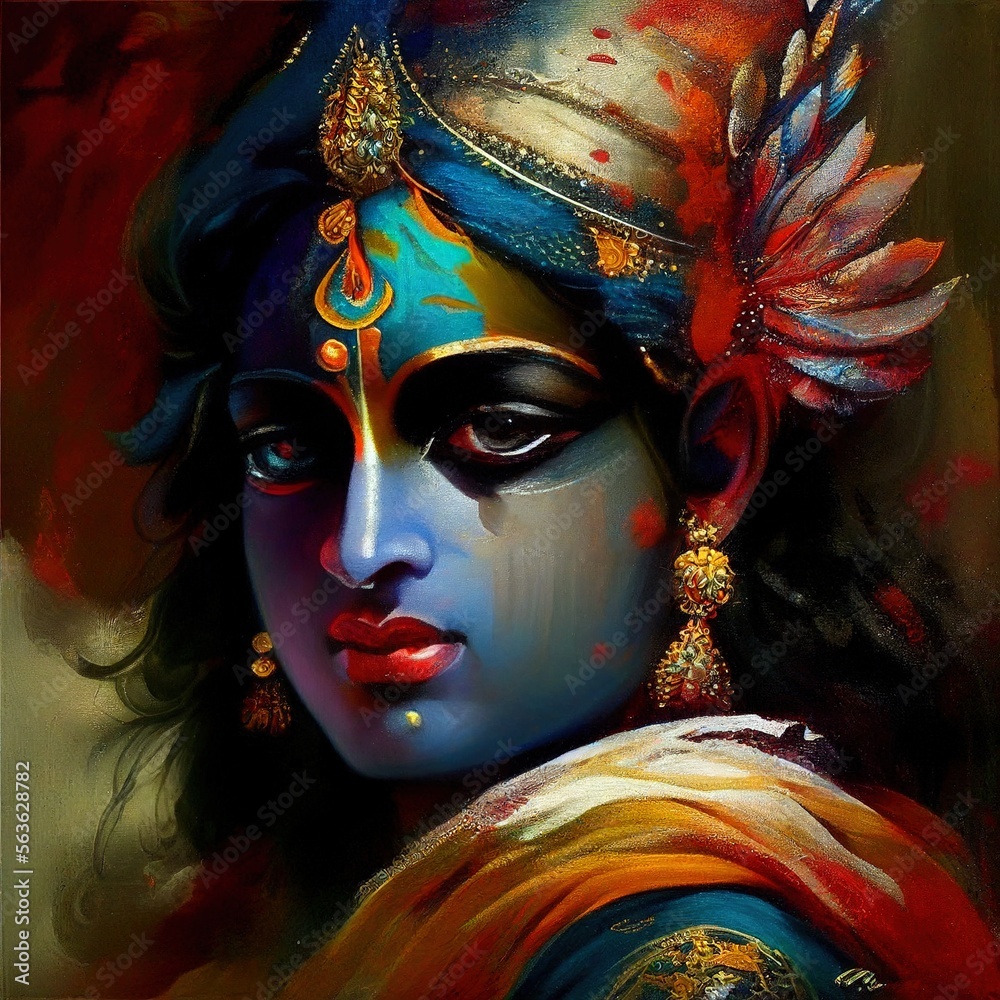hindu god krishna painting Stock Illustration | Adobe Stock