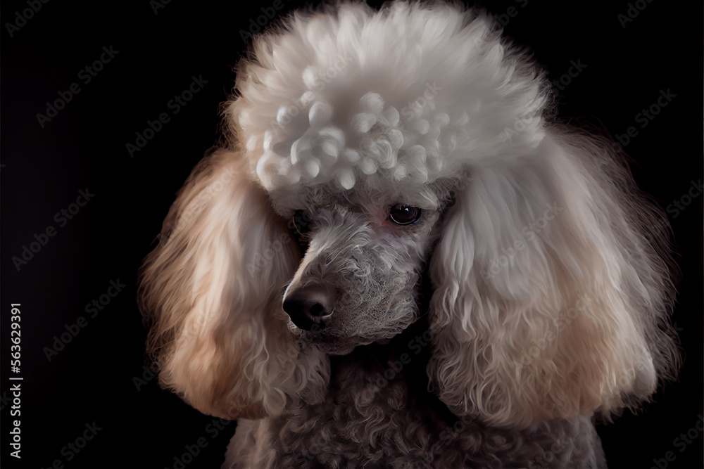 portrait of a poodle dog on a black background. generative ai portrait of a poodle dog on a black background. generative ai