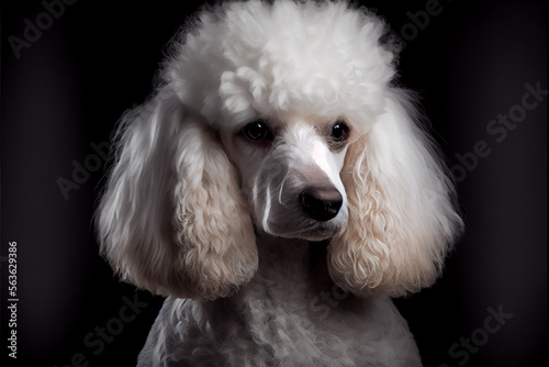 portrait of a poodle dog on a black background. generative ai © Julian