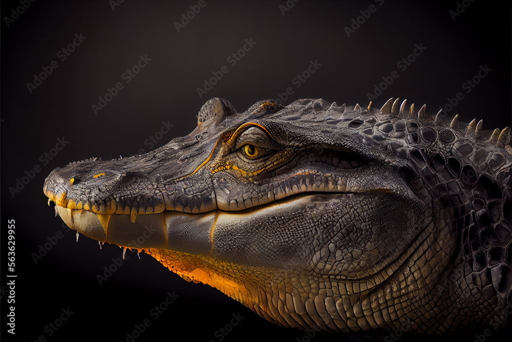 Fototapeta premium portrait of a alligator on a black background. generative ai