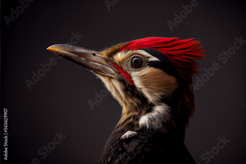 portrait of a woodpecker on a black background. generative ai © Julian