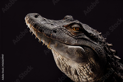 portrait of a alligator on a black background. generative ai © Julian