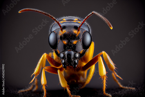 portrait of an ant on a black background. generative ai © Julian