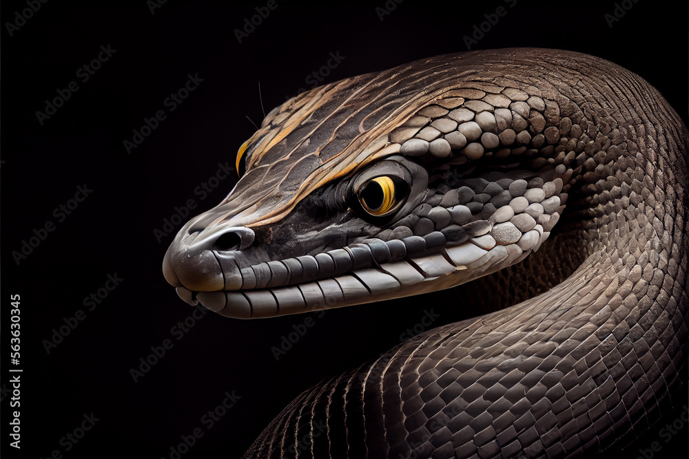 Poster Wandbilder portrait of a black mamba on a black background. generative ai 40x26.7 cm