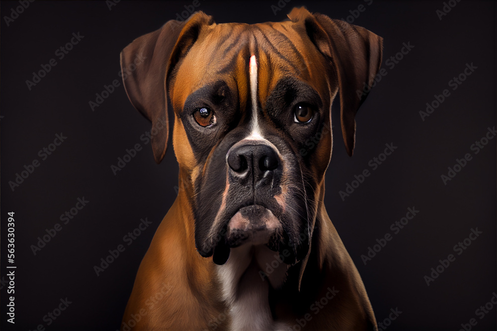 portrait of a boxer dog on a black background. generative ai